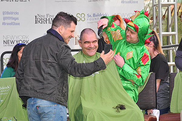 Johny Kats getting his head shaved by Piff the Magic Dragon at St. Baldricks Fundraiser at New York New York Hotel Casino 2018