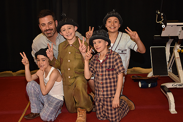Jimmy Kimmel poses with Kids of Liverpool Characters from The Beatles LOVE by Cirque du Soleil 3.30.2019