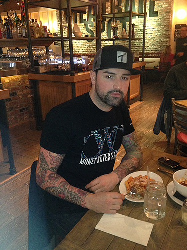 Ryan Labbe with a plate of rigatoni at Meatball Spot 