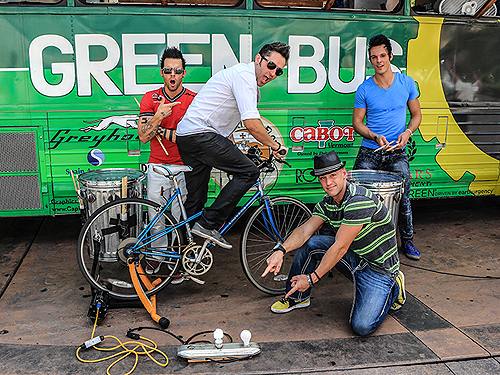 Recycled Percussions Matt Bowman on bike