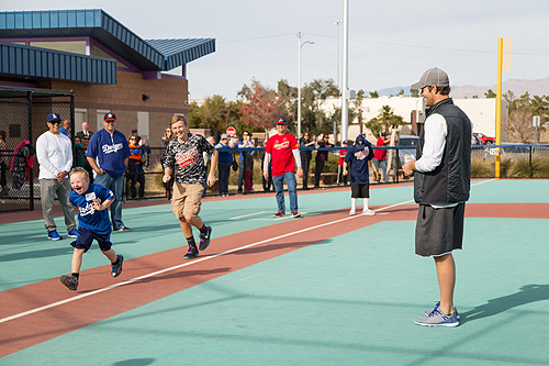 Clayton Kershaw Cheers on a player at The Miracle League of Las Vegas