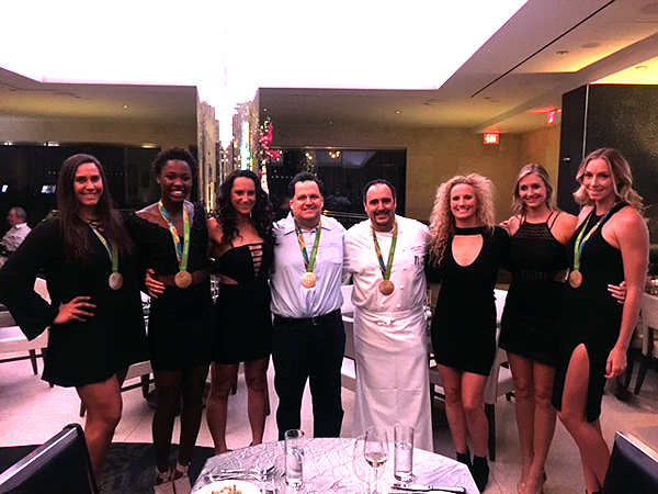 Chef Barry With Womens Water Polo Team at N9NE Steakhouse