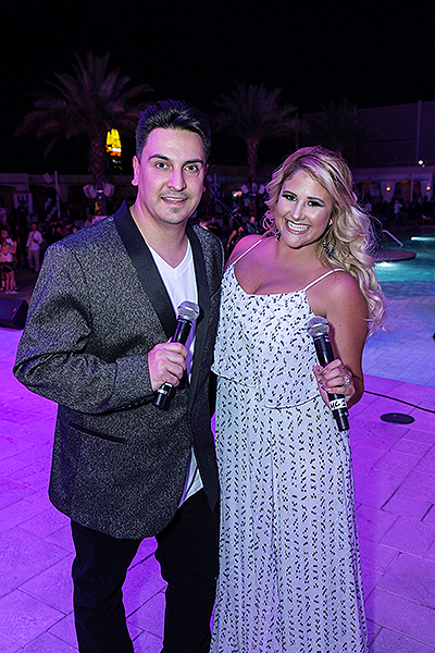 VIP Hosts Joanna and Marco enjoy the Black White. Credit Amit Dadlaney