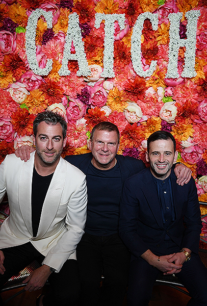 CATCH Hospitality Group Partners Mark Birnbaum Tilman Fertitta Eugene Remm celebrate CATCH Las Vegas Opening Getty Images Denise Truscello