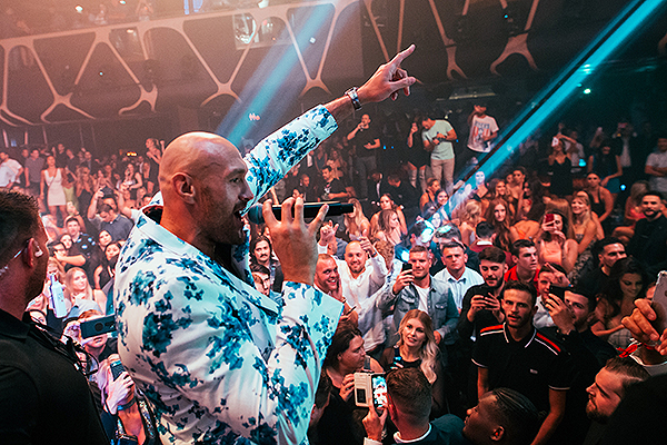 Tyson Fury Addresses the Crowd at His Official After Party at Hakkasan Nightclub Inside MGM Grand Hotel Casino Photo Credit Wolf Productions