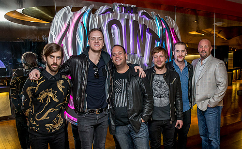 12.30.13 Imagine Dragons joined by Bobby Reynolds of AEG Live 3rd from L and Chas Smith of Hard Rock Hotel far R