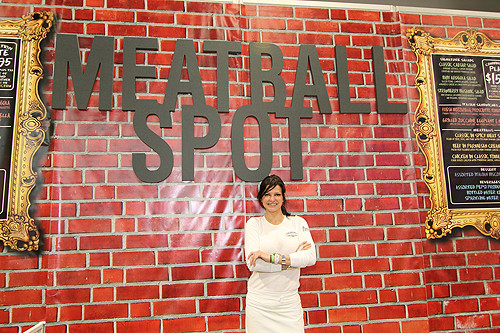 Carla Pellegrino In Front of Pop-Up Meatball Spot Sign
