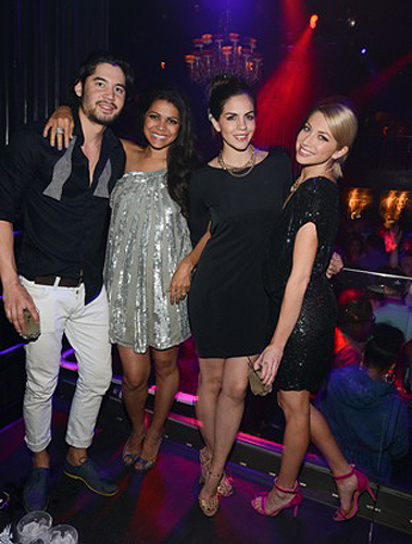 03.29 L to R Jeremy Davison Jennifer Bush Katie Maloney and Stassi Schroeder at Body English Nightclub Hard Rock Hotel and Casino Photo credit Scott Harrison