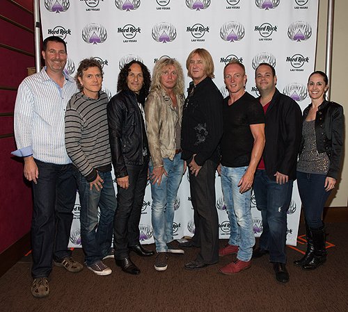 L-R Paul Davis Rick Allen Vivian Campbell Rick Savage Joe Elliott Phil Collen Bobby Reynolds Suzanne Richardson