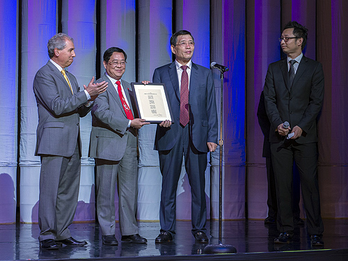 John Caparella Yuan Nansheng Fai Wong and Steven Yang Celebrate PANDA 200th Show at The Palazzo Las Vegas