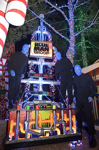 10.9.13 Blue Man Group Las Vegas Poses with Tree at Opportunity Villages Magical Forest photo credit Paul Smith Las Vegas Photo and Video 3
