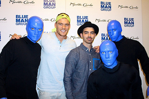 Alan Ritchson and Joe Jonas at Blue Man Group Las Vegas inside Monte Carlo Resort and Casino