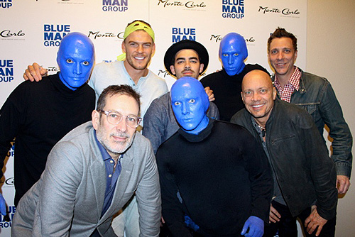 Phil Stanton Alan Ritchson Joe Jonas Chris Wink and Randall Jaynes at Blue Man Group Las Vegas inside Monte Carlo Resort and Casino