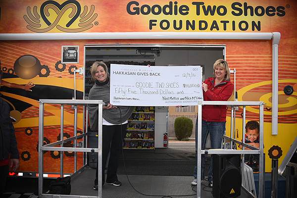 Hakkasan Gives Back Goodie Two Shoes Check Presentation with EVP of Marketing Dianna Balabon and GTS Co Founder Nikki Berti Photo Credit Aaron Garcia